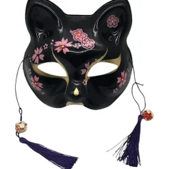Fox Maske til Halloween Kostume, Dyre Cosplay Kabuki Halv Ansigt Kat Masker Maskeradefest black