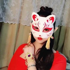 Fox Maske til Halloween Kostume, Dyre Cosplay Kabuki Halv Ansigt Kat Masker Maskeradefest black