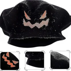 Fransk Stil Græskar Beret, Letvægts, Orange, Halloween Kostume Tilbehør, Party Hat, Jack-O-Lantern Design til Kvinder og Mænd.