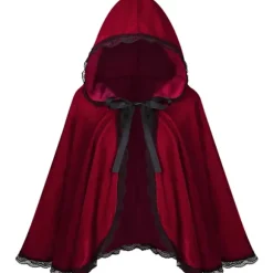 Färgglad Hus Fløjl Rødhætte Fløjlskappe Halloween Jul Cosplay Party Fancy Cape Sort Blonde Vinrød_tfrf Black Lace Wine Red 23.62''