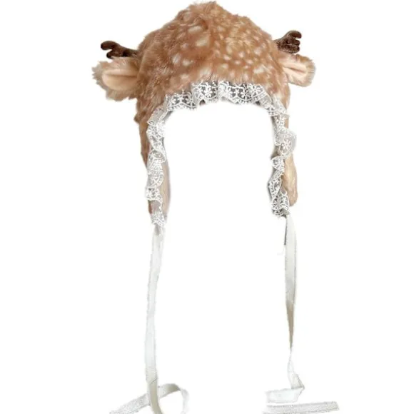 Furry Benvarmere til Piger Tegneserie Hjort med Blondekant Overdimensioneret Hovedbeklædning Dejlig Hat Cosplay Fotorekvisitter benvarmere hat
