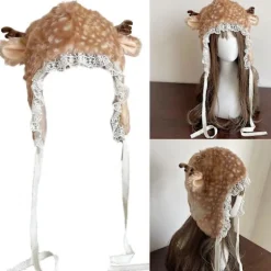 Furry Benvarmere til Piger Tegneserie Hjort med Blondekant Overdimensioneret Hovedbeklædning Dejlig Hat Cosplay Fotorekvisitter benvarmere hat