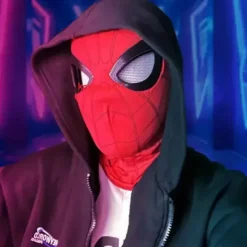 (FY) Spider-Man Maske med fjernbetjening og LED-blinkende øjne [ZHE] Red Electric Headband+Ring Control