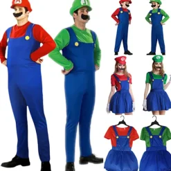 (FY) Super Mario-kostume Udklædning Børne Udklædning + Hat Sæt Mænd-Grøn Mænd-Grøn Men-Green M