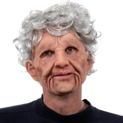 Gammel dame bedstemor maske, hvidt hår hovedbeklædning udklædning kostume tilbehør Halloween fuld ansigts latexmasker