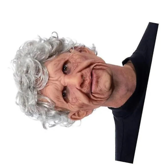 Gammel dame bedstemor maske, hvidt hår hovedbeklædning udklædning kostume tilbehør Halloween fuld ansigts latexmasker