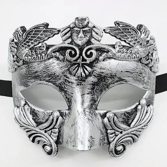 Gammel Græsk Spartaner Kriger Romersk Maskerademaske Mænd Venetiansk Maske Bryllupsboldmaske Mardi Gras Maske Silver