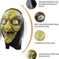 Gammel Heks Maske - Halloween Skræmmende Horror Cosplay Kostume