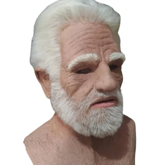 Gammel Mand Ansigtsmaske Latex Realistisk Maske, Halloween Krybende Rynket Gammel Person Maske Voksen Fæstekjole Kostume