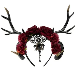 Gedehorn Blomster Hovedbøjle med Gevir til Fest Sceneoptrædener Hårbøjle Voksen Cosplay Hårbånd Karneval Forsyning Sort