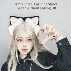 Genopladelige elektriske katte ræve øre hårbøjle bevægelige dyreøre pandebånd Black ears