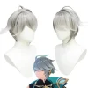 Genshin Impact Al Haitham Cosplay Paryk Kort Grå Hvid Paryk Anime, CJY