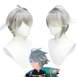 Genshin Impact Al Haitham Cosplay Paryk Kort Grå Hvid Paryk Anime, CJY