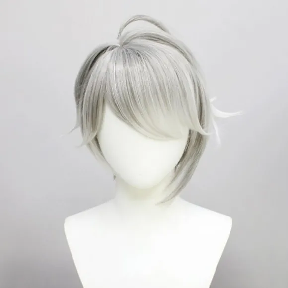 Genshin Impact Al Haitham Cosplay Paryk Kort Grå Hvid Paryk Anime, CJY