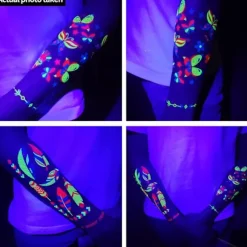 Glow-in-the-Dark Tatoveringssæt – 172 Midlertidige Tatoveringer – Neon Festtilbehør til Voksne og Teenagere – Festdekorationer – 1 Sæt