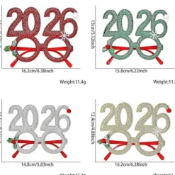 Godt Nytår Briller 2026 Glitter Briller Stel Julefest Briller Dimissionsbriller til Festdekorationer Sølv[YJD] Gold