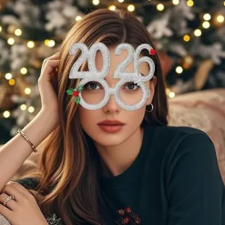 Godt Nytår Briller 2026 Glitter Briller Stel Julefest Briller Dimissionsbriller til Festdekorationer Sølv[YJD] Gold