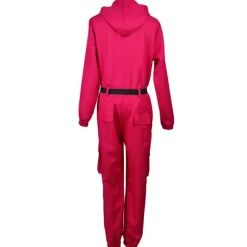 Gos- Squid Game Jumpsuit Halloween regning hus coswear Onesie + bælte + handsker + maske Fyrkantig mask S