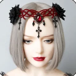 Gotisk Blomsterhovedbånd Halloween Pandebånd Vampyr Cosplay Kors Hovedbeklædning Hårklips Maskerade Cosplay Pandebånd til Kvinder og Piger