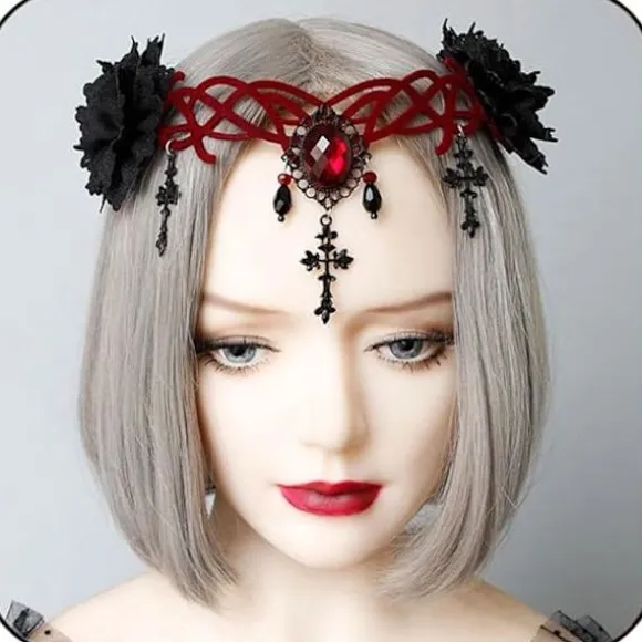 Gotisk Blomsterhovedbånd Halloween Pandebånd Vampyr Cosplay Kors Hovedbeklædning Hårklips Maskerade Cosplay Pandebånd til Kvinder og Piger