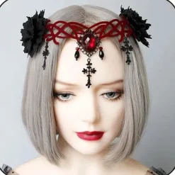 Gotisk Blomstret Hovedbeklædning Halloween Hårbånd Vampyr Cosplay Kors Hovedbeklædning Hårklemmer Maskerade Cosplay Hårbånd til Kvinder og Piger