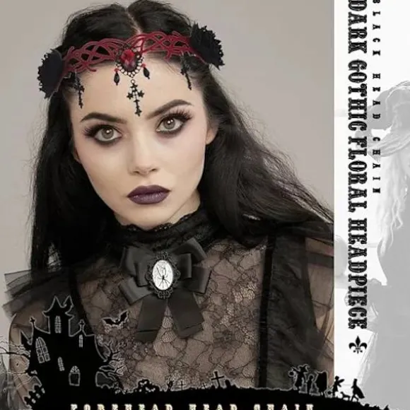 Gotisk Blomstret Hovedbeklædning Halloween Hårbånd Vampyr Cosplay Kors Hovedbeklædning Hårklemmer Maskerade Cosplay Hårbånd til Kvinder og Piger