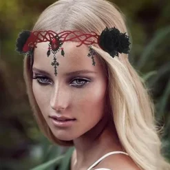 Gotisk Blomstret Hovedbeklædning Halloween Hårbånd Vampyr Cosplay Kors Hovedbeklædning Hårklemmer Maskerade Cosplay Hårbånd til Kvinder og Piger