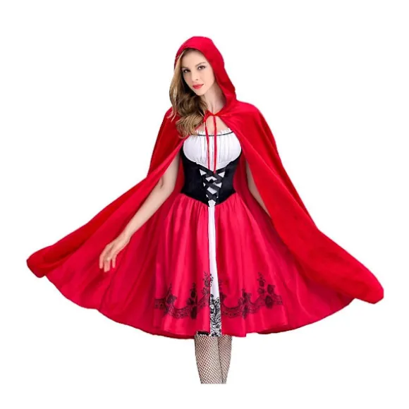 Gotisk Rødhætte Kostume til Kvinder Hætteklædt Kappe Jule Halloween Festkjole med Kappe Voksen