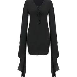 Gotisk tøj Kvinder flagermus ærmekjoler Halloween kostume Sort Steampunk Mini kjole Vampyr Cosplay Hekse kostume XXL
