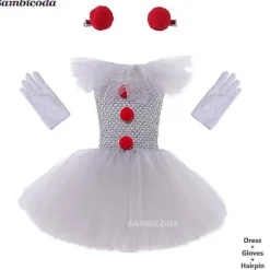 Grå piger Halloween kostume Tutu-kjole Skræmmende klovne børn Karnevalsfest Cosplay-tøj Børn T