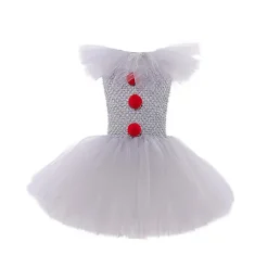 Grå piger Halloween kostume Tutu-kjole Skræmmende klovne børn Karnevalsfest Cosplay-tøj Børn T