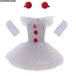 Grå piger Halloween kostume Tutu-kjole Skræmmende klovne børn Karnevalsfest Cosplay-tøj Børn T