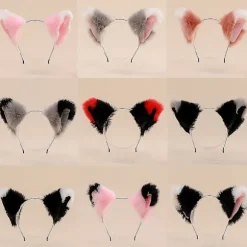 Gradient Farve Blok Kunstig Pels Dyr Hovedbøjle Plys Killinger Ulv Ører Hår Bøjle Anime Maid Lolita Halloween Fest Cosplay Kostume Hovedbeklædning