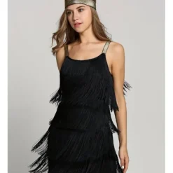 Great Gatsby Flapper Kjole 1920'er Fest Vintage Kvast Dame Frynset Kjoler Sort-FQ- Black M
