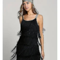 Great Gatsby Kjole 1920'er Fest Vintage Frynser Damekjoler Sort Black Black S
