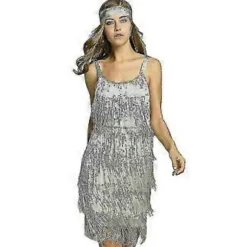 Great Gatsby Kjole 1920'er Fest Vintage Kvaster Dame Frynsekjoler (M Grå)