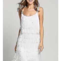 Great Gatsby Kjole 1920'erne Fest Vintage Frynser Dame Hvid White XL White XL