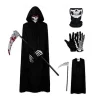 Grim Reaper Halloween Kostumer, Hætteklædt Kappe Fløjl Sort Kappe med Le, Kranie Maske, Skelet Handsker Grim Reaper Fest Kostumer til Voksne
