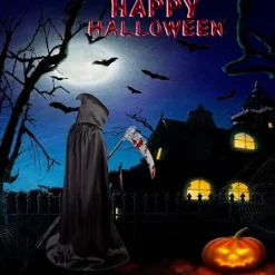 Grim Reaper Halloween Kostumer, Hætteklædt Kappe Fløjl Sort Kappe med Le, Kranie Maske, Skelet Handsker Grim Reaper Fest Kostumer til Voksne
