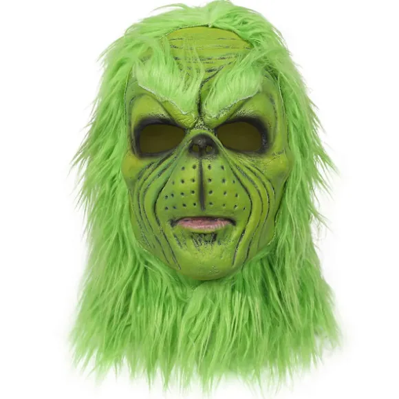 Grinch Maske Jule Grøn Monster Maske Jule Grinch Kostume Maske med Julehat Sjove Jul Cosplay Party Rekvisitter Pelsmaske