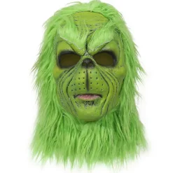 Grinch Maske Jule Grønt Monster Kostume med Påsat Julehat til Sjove Jule Cosplay Fester og Ferie Tema Aktiviteter