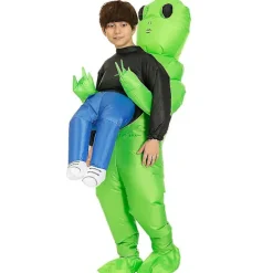 Grøn Alien Bærer Menneske Kostume Oppustelig Sjov Blow Up Dragt Cosplay Til Fest Kid