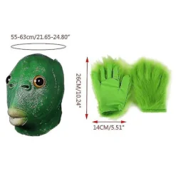 Grøn Fisk Hoved Dyre Latex Hovedbeklædning Maske Pels Handsker Halloween Jul Cosplay Kostume Tilbehør Party Props