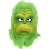 Grøn julemand maske, Halloween latex maske, jule cosplay kostume, universal størrelse passer til voksne og børn