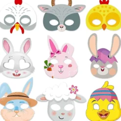 Groovy Party Dekorationssæt med 9 Papir Ansigtsmasker til Børn - Maskerademasker, Purim Masker, Halloween Masker, Kostumefest Favoritter | Farm Jungle Zoo-dyr | Fyndiq