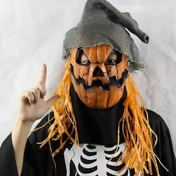 Græskar Fugleskræmsel Maske Halloween Skræmmende Fugleskræmsel Græskar Maske Hat Cosplay Hovedbeklædning Kostumer