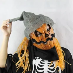 Græskar Fugleskræmsel Maske Halloween Skræmmende Fugleskræmsel Græskar Maske Hat Cosplay Hovedbeklædning Kostumer