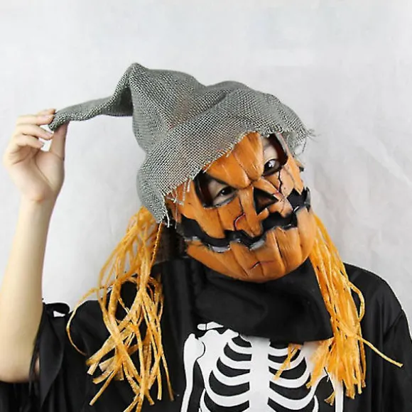 Græskar Fugleskræmsel Maske Halloween Skræmmende Fugleskræmsel Græskar Maske Hat Cosplay Hovedbeklædning Kostumer