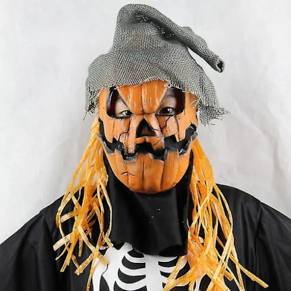 Græskar Fugleskræmsel Maske Halloween Skræmmende Fugleskræmsel Græskar Maske Hat Cosplay Hovedbeklædning Kostumer