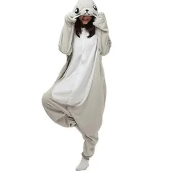 Gråsæl dyre tegneserie jumpsuit pyjamas herre og dame hjemmetøj - WELLNGS M M M